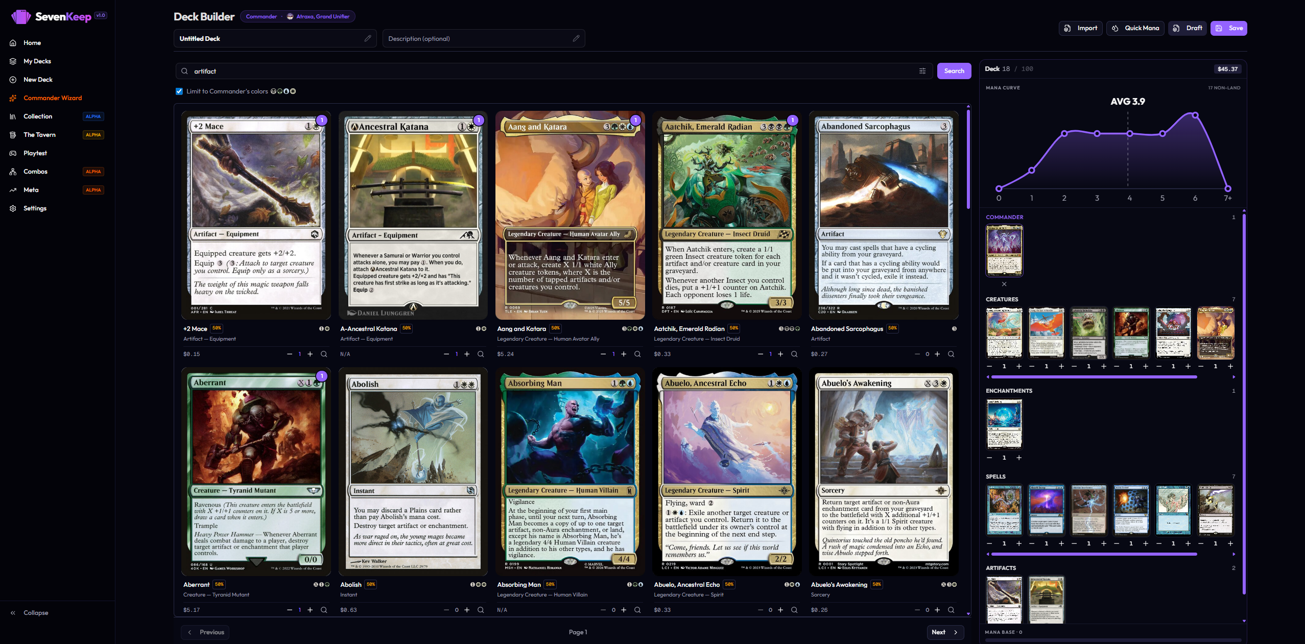 Manaforge deck builder