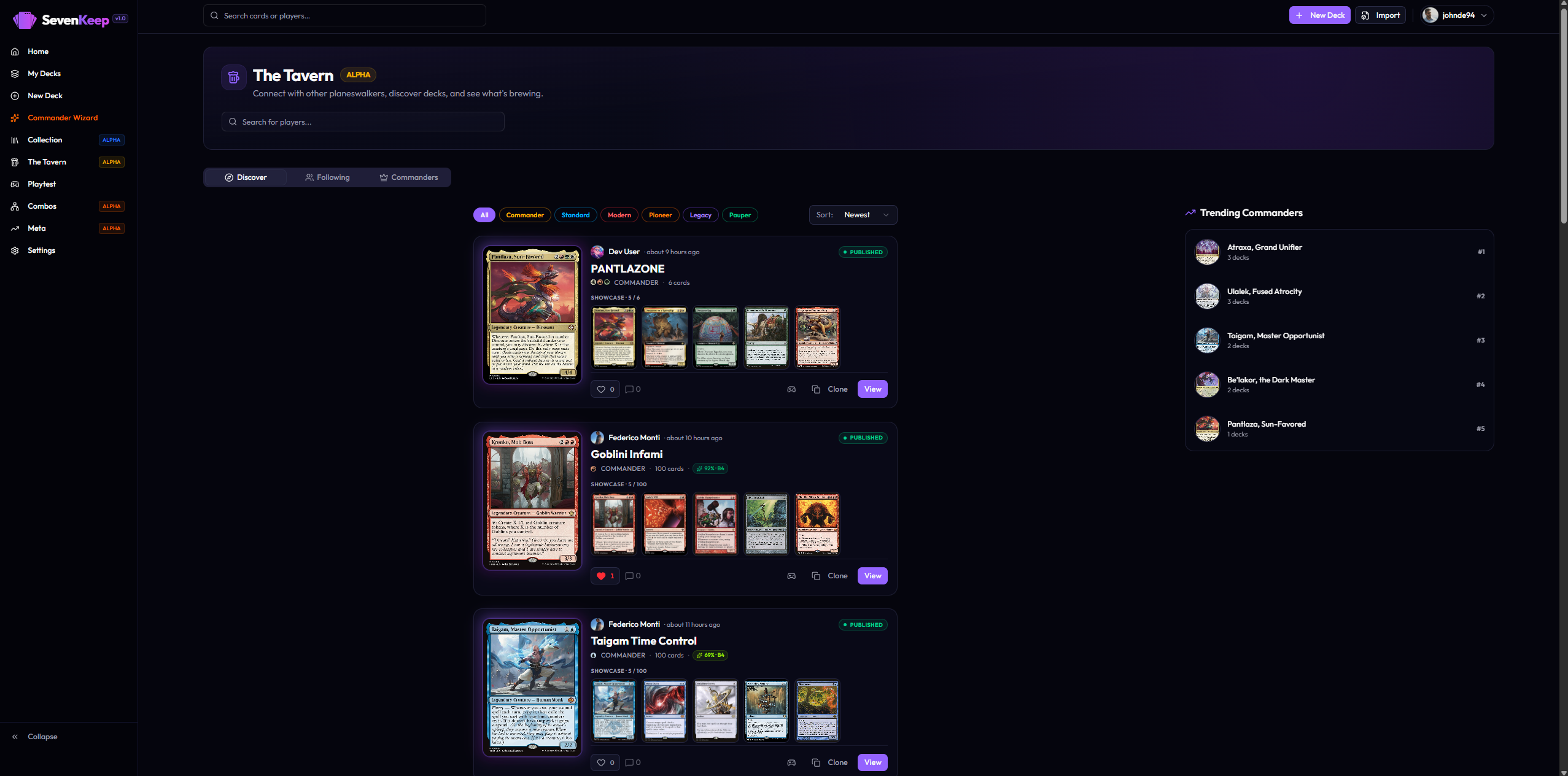 The Tavern community deck feed